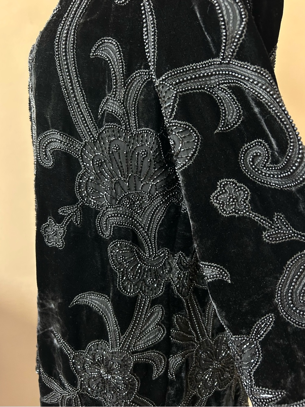 Vintage Oleg Cassini Black Tie Beaded Silk Velvet Formal Blazer Jacket Size L - Picture 9 of 10